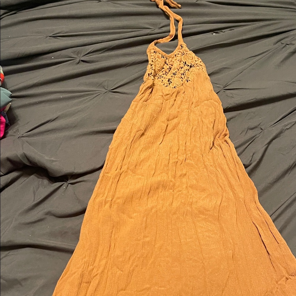 Elegant Tan Halter Maxi Dress